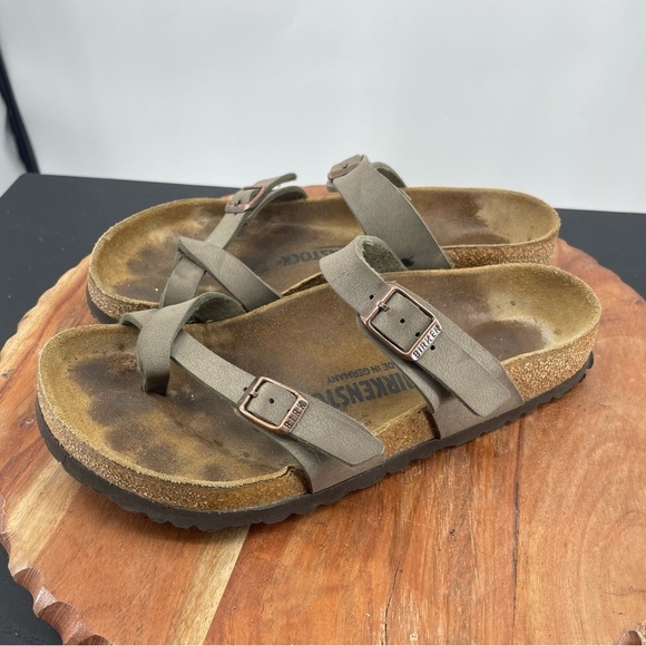 Birkenstock Mayari taupe birko-flor toe loop strappy slide sandals sz 38 US 7 - Picture 3 of 7
